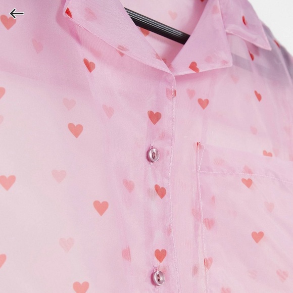 ASOS Curve Skinny Dip Organza Shirt w/ Cute Heart Print US 18 / UK 22 - Picture 4 of 9